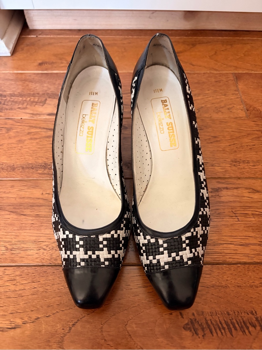 Vintage Bally Suisse Bellezza Black & White Woven Pointed-Toe Flats